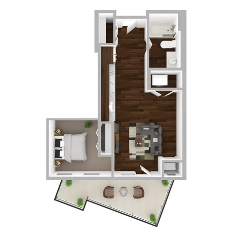 Floor plan for studio, 1 bath, 550 sqft